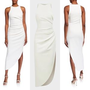 Misha white asymmetric shirred dress